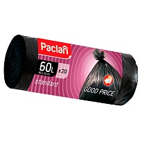 Мешки для мусора 60 л, черные, в рулоне 20 шт., ПНД, 7,4 мкм, 720х600 мм, PACLAN, 600820 в Серпухове
