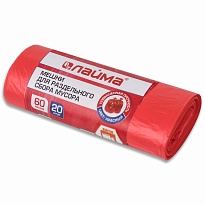 Мешки для мусора 60 л, красный, в рулоне 20 шт., ПНД, 10 мкм, 680х580 мм, LAIMA, 606702 в Серпухове