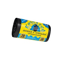 Мешки для мусора 20 л, с ушками, черные, в рулоне 30 шт., ПНД, 10 мкм, 550х440 мм, Крепакоф, 4607075710405 в Серпухове