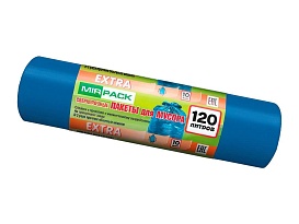 Мешки для мусора 120 л, синие, в рулоне 10 шт., ПНД, 14 мкм, 1100х700 мм, EXTRA, ex1201802 в Серпухове