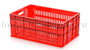 Ящик для молока, мяса, овощей и фруктов большая перфорация дно перфорированное красный в Серпухове Ящик для молока, мяса, овощей и фруктов большая перфорация дно перфорированное красный в Серпухове