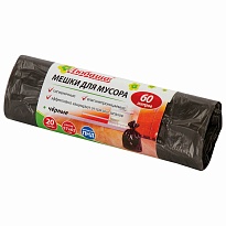 Мешки для мусора 60 л, черные, в рулоне 20 шт., ПНД, 5 мкм, 650х570 мм, Любаша, 605331 в Серпухове