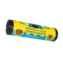 Мешки для мусора 120 л, с ушками, черные, в рулоне 10 шт., ПНД, 13 мкм, 1050х680 мм, Крепакоф, 4607075710252 в Серпухове