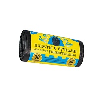Мешки для мусора 30 л, с ручками, черные, в рулоне 30 шт., ПНД, 9 мкм, 620х480 мм, Крепакоф, 4607075710665 в Серпухове
