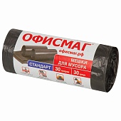 Мешки для мусора 30 л, черные, в рулоне 30 шт., ПНД, 8 мкм, 600х500 мм, Офисмаг, 601379