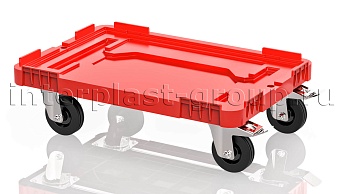 Тележка пластиковая сплошная 2 колеса с тормозом усиленная красная в Серпухове