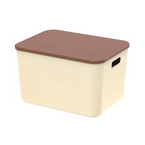 Ящик пластиковый вкладываемый бежевый с коричневой крышкой 410х305х245 мм в Серпухове Ящик пластиковый вкладываемый бежевый с коричневой крышкой 410х305х245 мм в Серпухове
