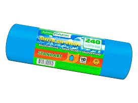 Мешки для мусора 240 л, ароматизированные, синие, в рулоне 10 шт., ПВД 30 мкм, 1300х930 мм, STANDART, 24010661 в Серпухове