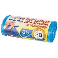 Мешки для мусора 35 л, с ушками, синие, в рулоне 30 шт., ПНД, 11 мкм, 650х500 мм, LAIMA ULTRA, 607684 в Серпухове