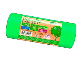 Мешки для мусора 180 л, ароматизированные, биоразлагаемые, зеленые, в рулоне 10 шт., ПВД, 40 мкм, 1300х930 мм, PURE ECOLOGY, bio1801081 в Серпухове