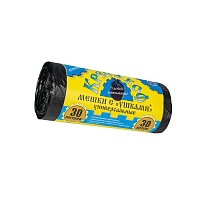 Мешки для мусора 30 л, с ушками, черные, в рулоне 30 шт., ПНД, 8 мкм, 580х460 мм, Крепакоф, 4607075710412 в Серпухове