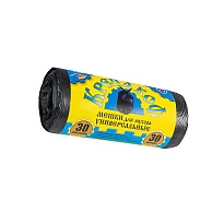 Мешки для мусора 30 л, с ушками, черные, в рулоне 30 шт., ПНД, 8 мкм, 580х460 мм, Крепакоф, 4607075710238 в Серпухове