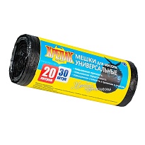 Мешки для мусора 20 л, черные, в рулоне 30 шт., ПНД, 10 мкм, 550х440 мм, Крепак, 4607075710092 в Серпухове
